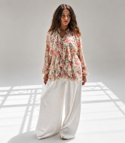 Button-down chiffon blouse