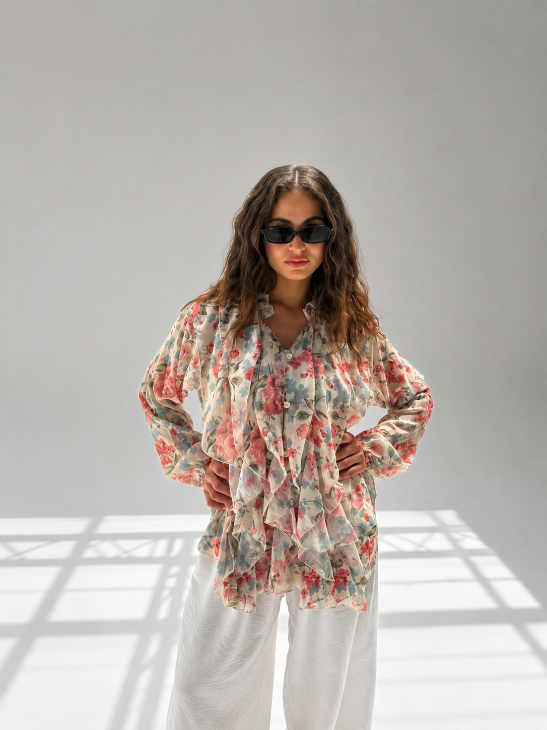 Button-down chiffon blouse