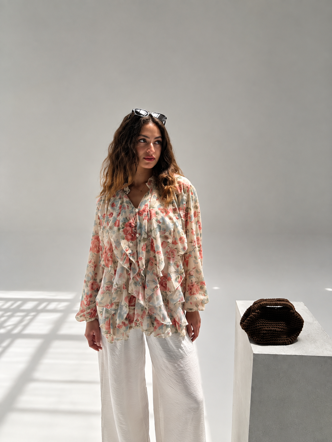 Button-down chiffon blouse