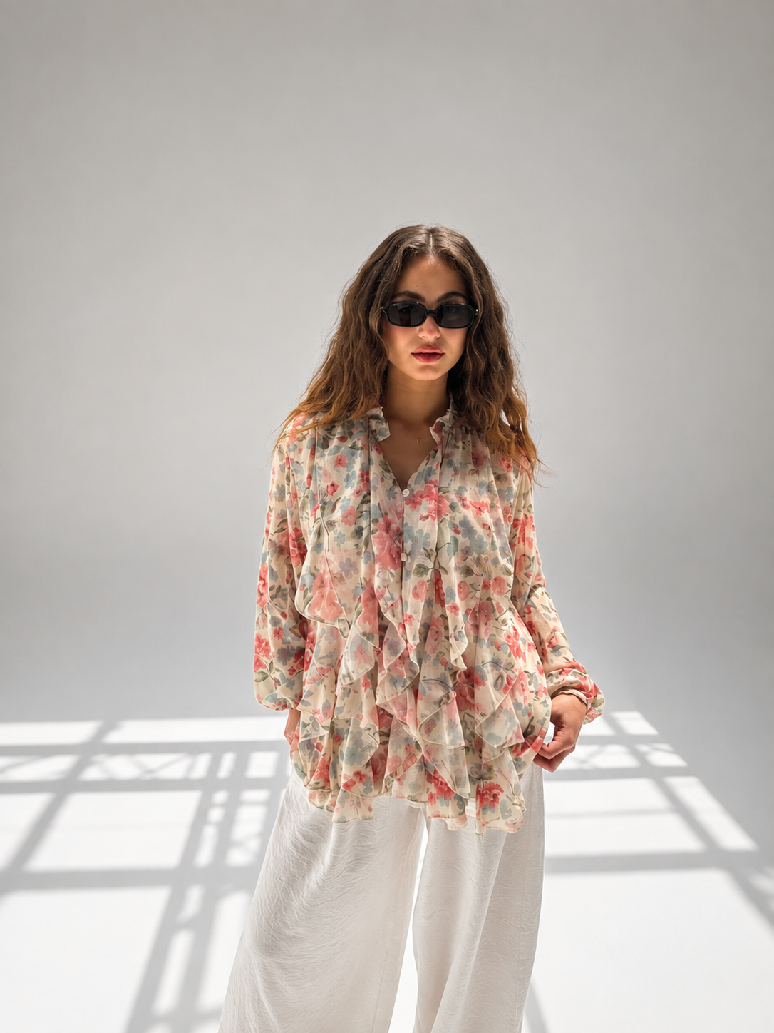 Button-down chiffon blouse