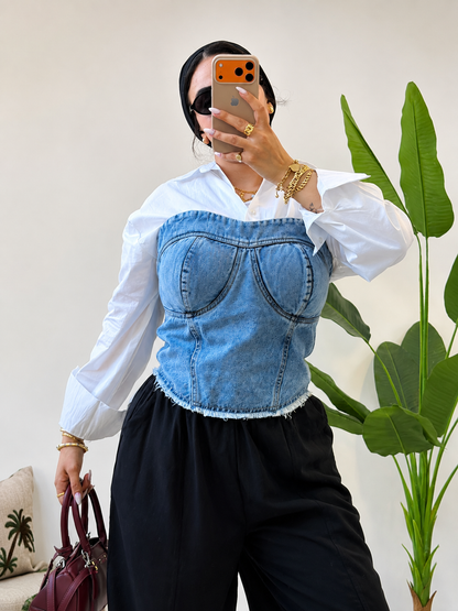 Denim corset top