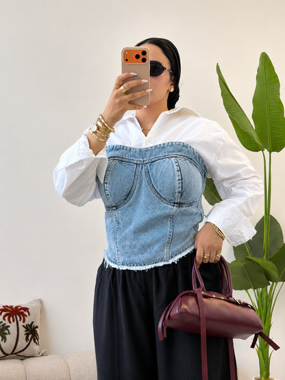 Denim corset top